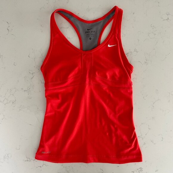 Nike Dri-Fit Activewear Racer Back Tank Top w Mesh Panels Shelf Bra Orange Sz XS - Picture 10 of 10
